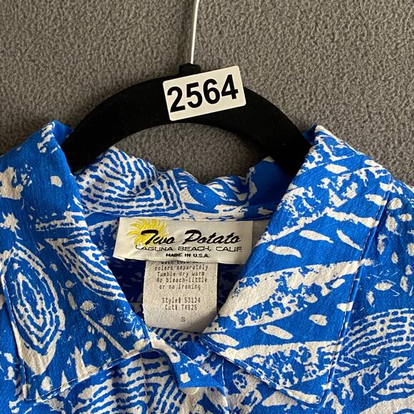 Vtg NOS 80s 90s Two Potato Resort Wear Button Down Shirt + Shorts Set S Blue - Picture 9 of 9